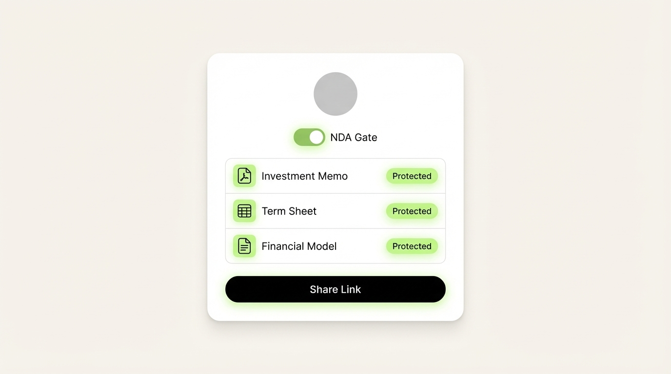 SendNow branded deal room with NDA gating