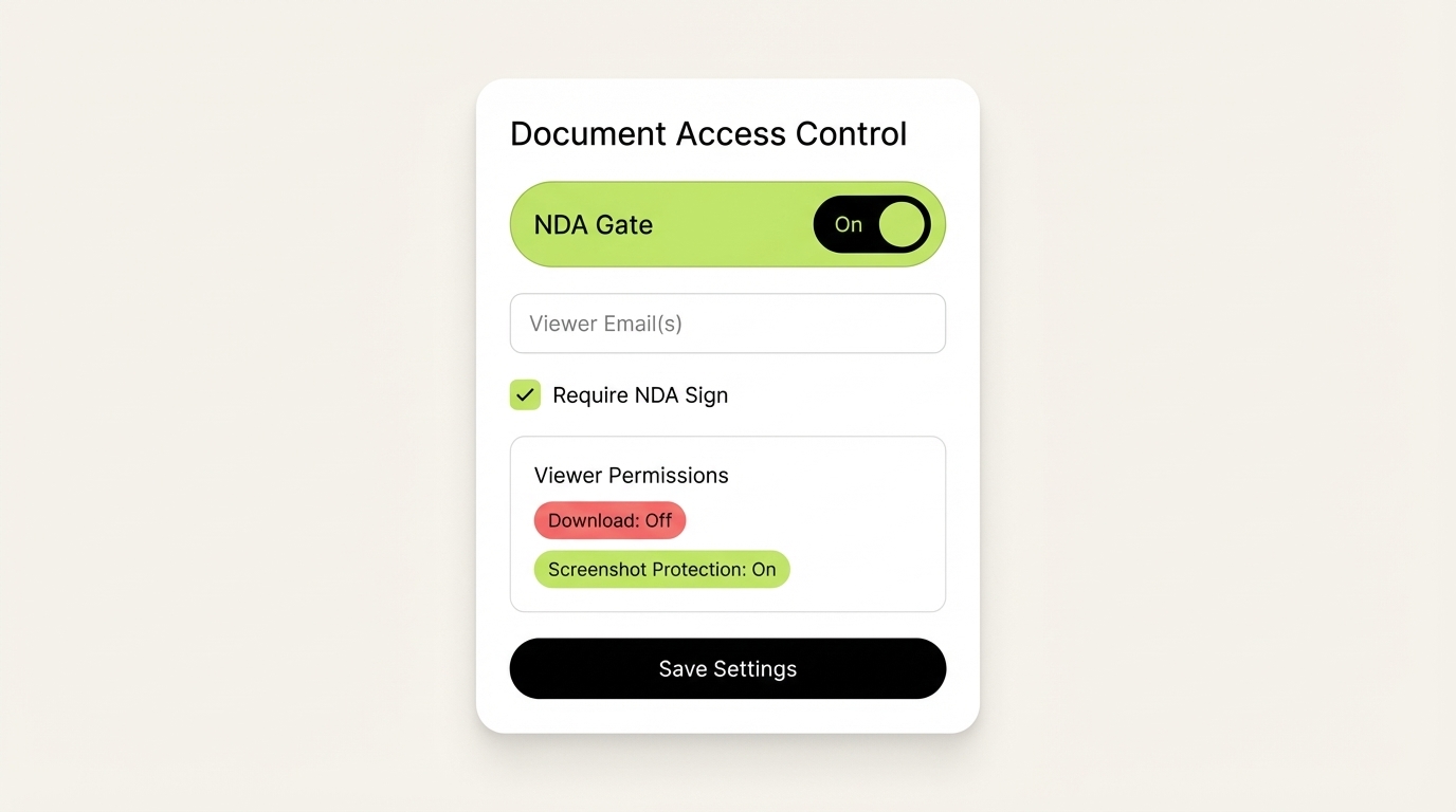 SendNow NDA gating and access control interface
