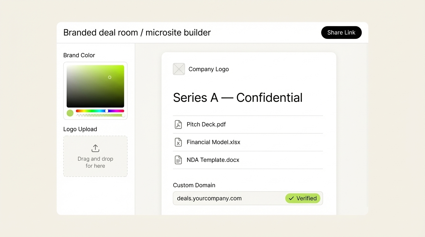SendNow branded deal room builder — confidential fundraising microsite
