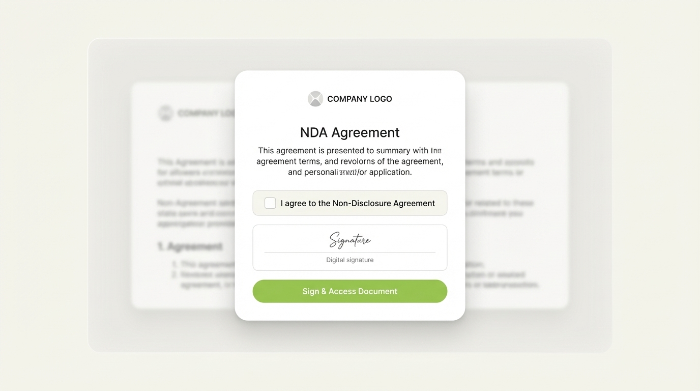 NDA gating screen: viewer must sign before document access unlocks
