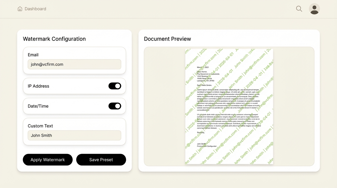 SendNow dynamic watermarking — viewer-specific document overlay