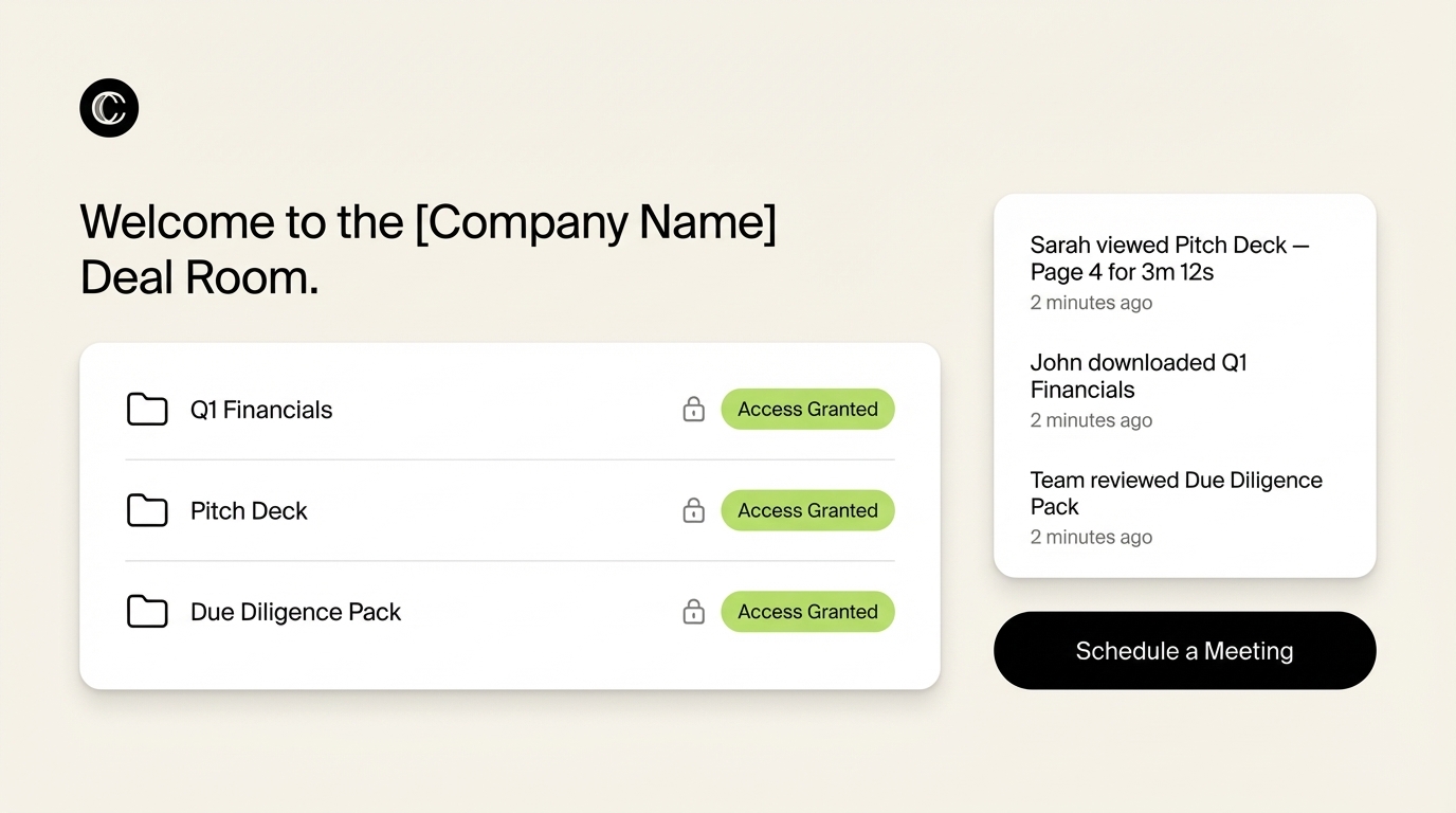 SendNow branded deal room — complete document control for finance teams