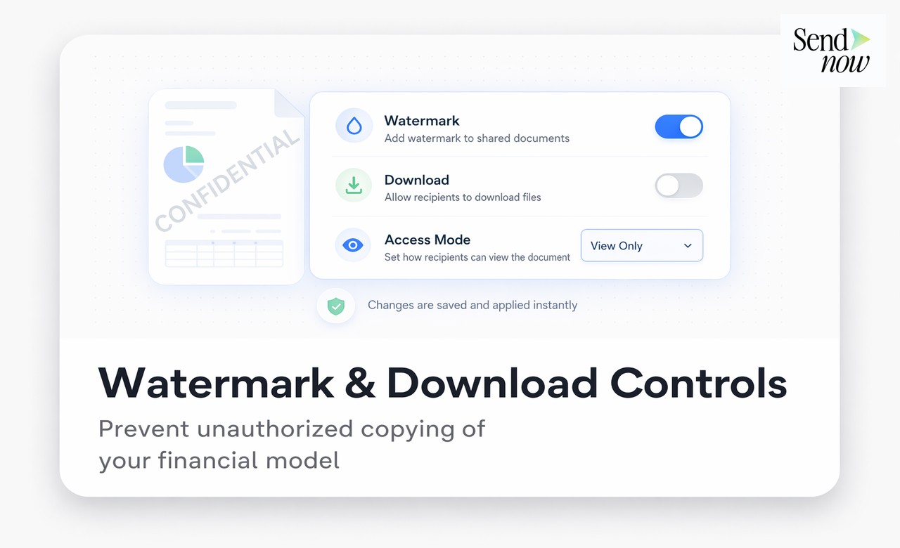 Excel financial model in SendNow viewer with download disabled