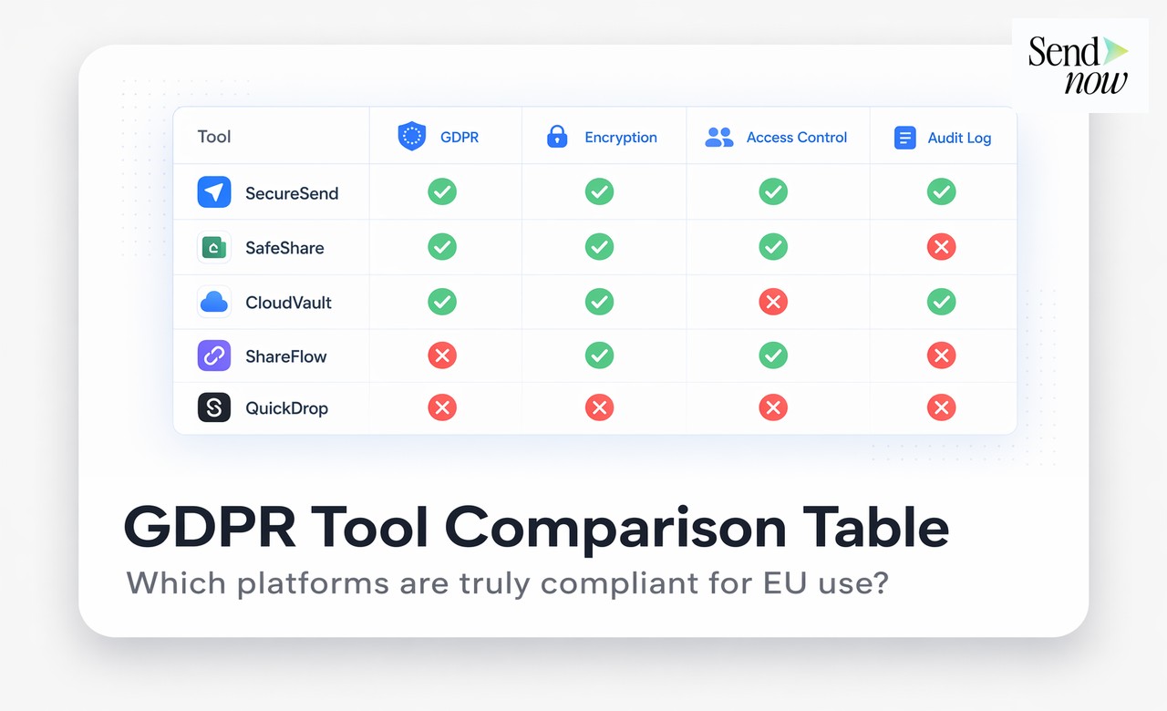 SendNow security dashboard with GDPR compliance checklist