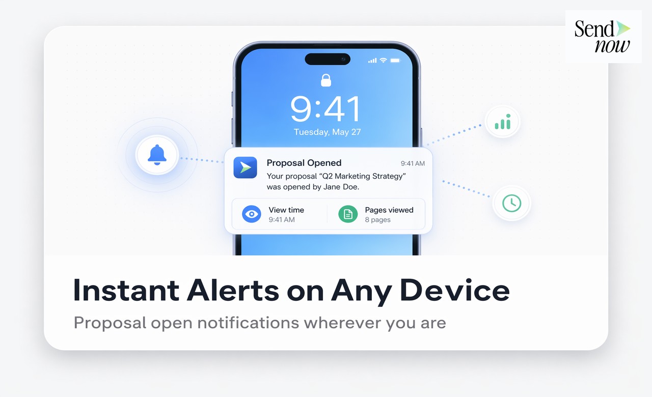 SendNow Slack notification showing proposal opened in sales alerts channel