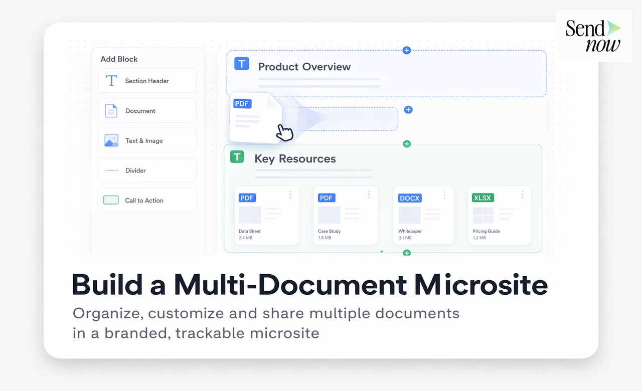 Document microsite creation interface with multiple document cards