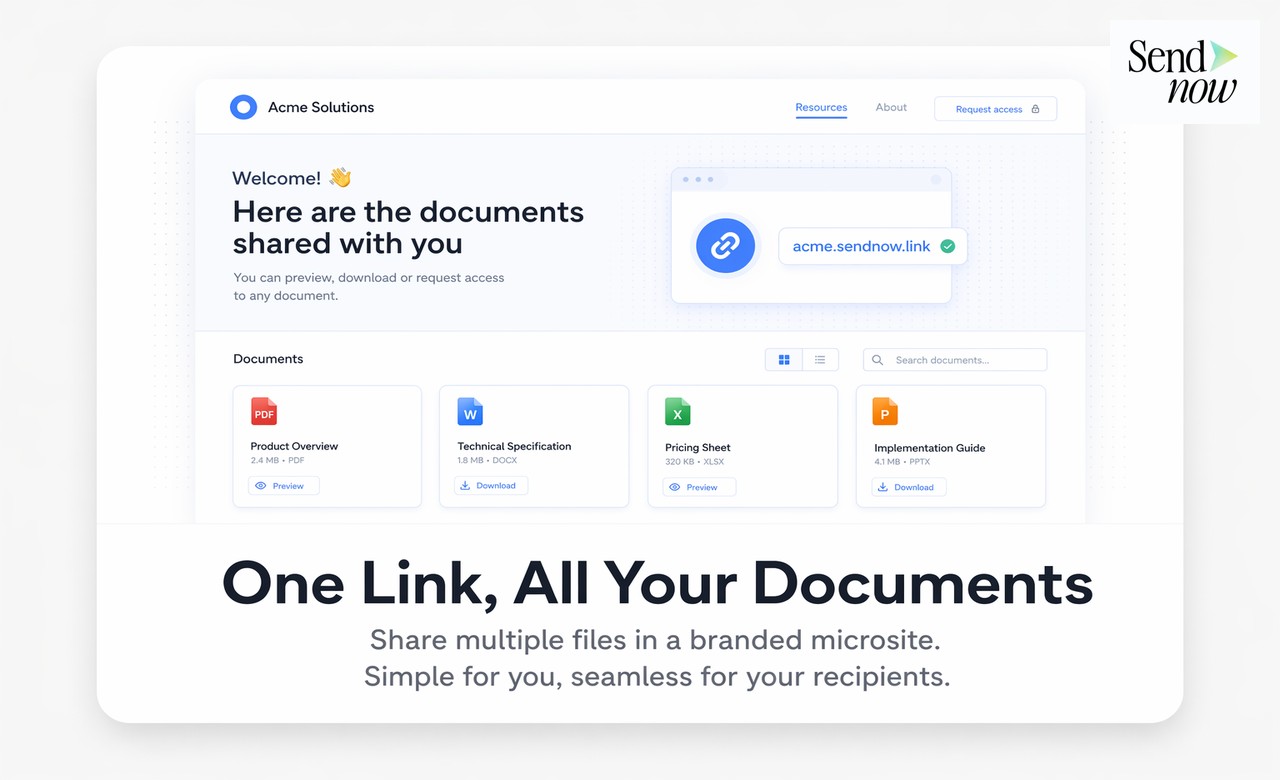 Client view of a branded document microsite