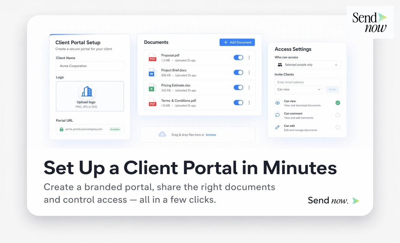 Branded client portal with organised document sections