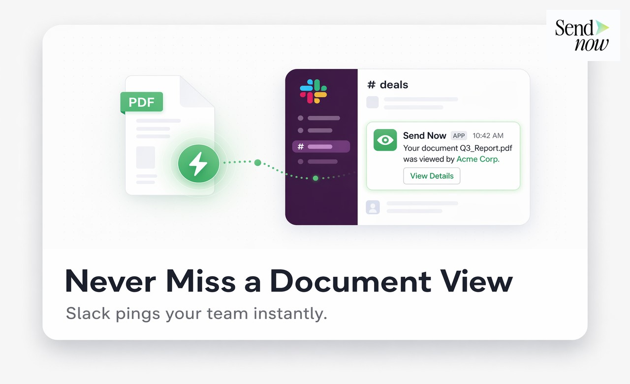 Slack-Nachricht, die eine Dokumentenöffnungsbenachrichtigung mit Empfängernamen und Zeitstempel zeigt