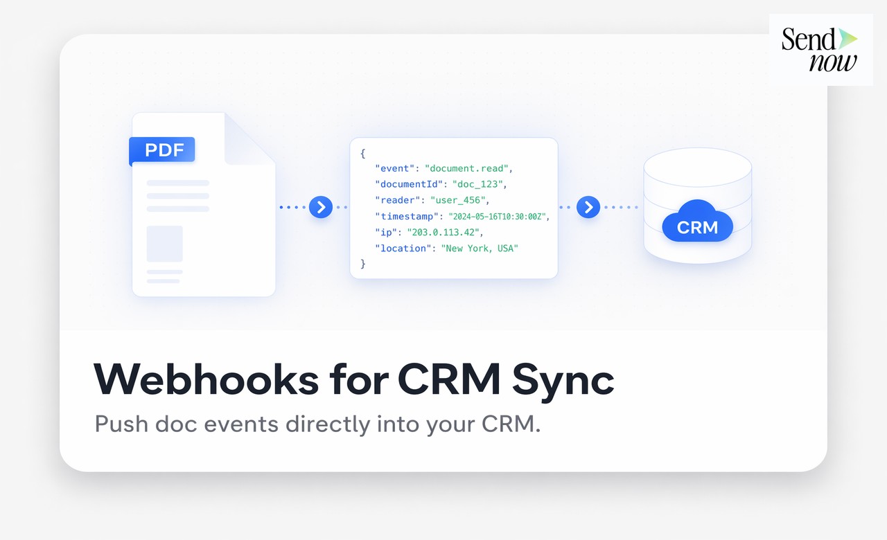 Webhook settings panel in SendNow showing endpoint URL and event selection