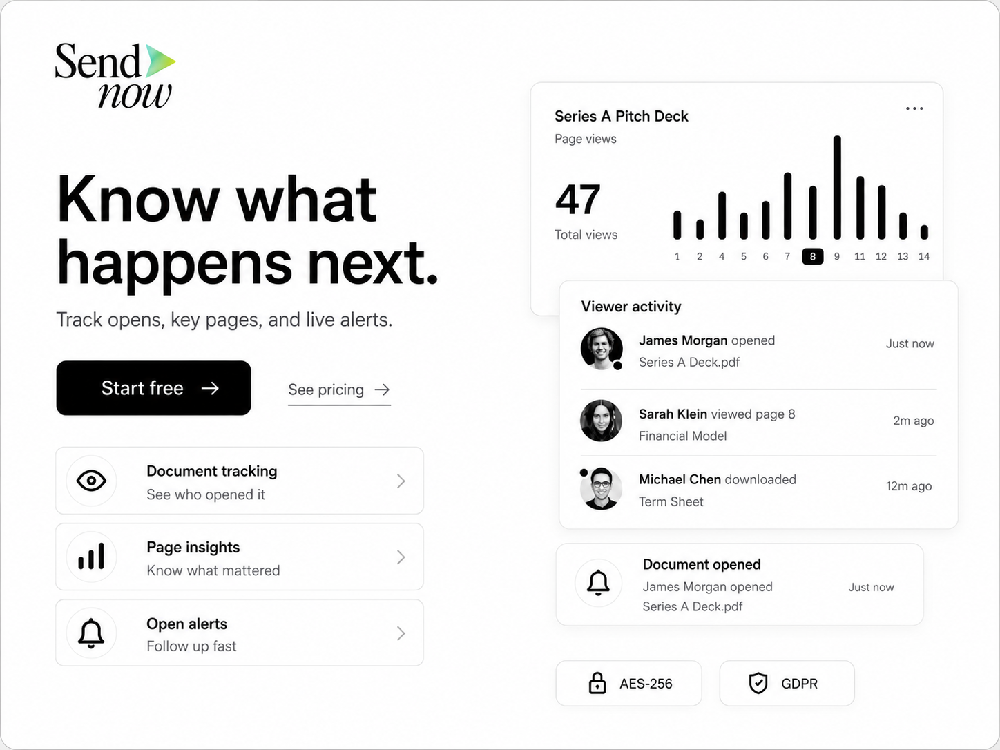SendNow Page-by-Page Analytics