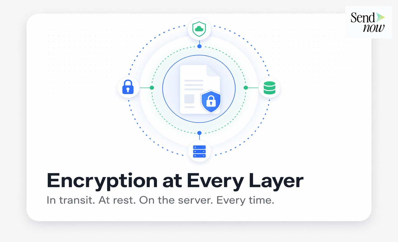 Encryption at Every Layer: In transit. At rest. On the server. Every time.