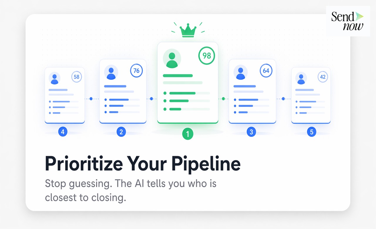 Pipeline de prospectos priorizados ordenados por puntuación AI con el mejor puntuador destacado