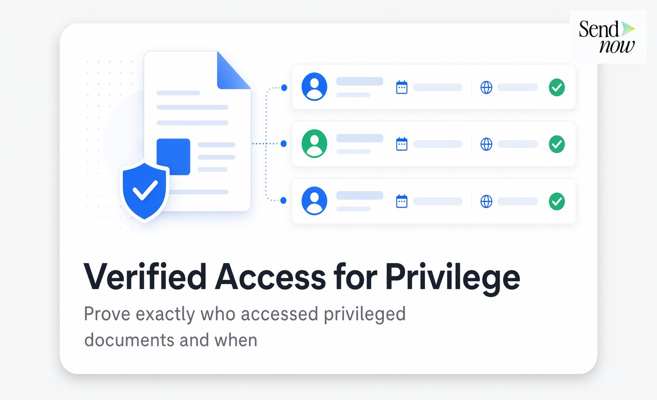 Verified Access for Privilege — privilege document with verified access log showing named parties, timestamps and IPs