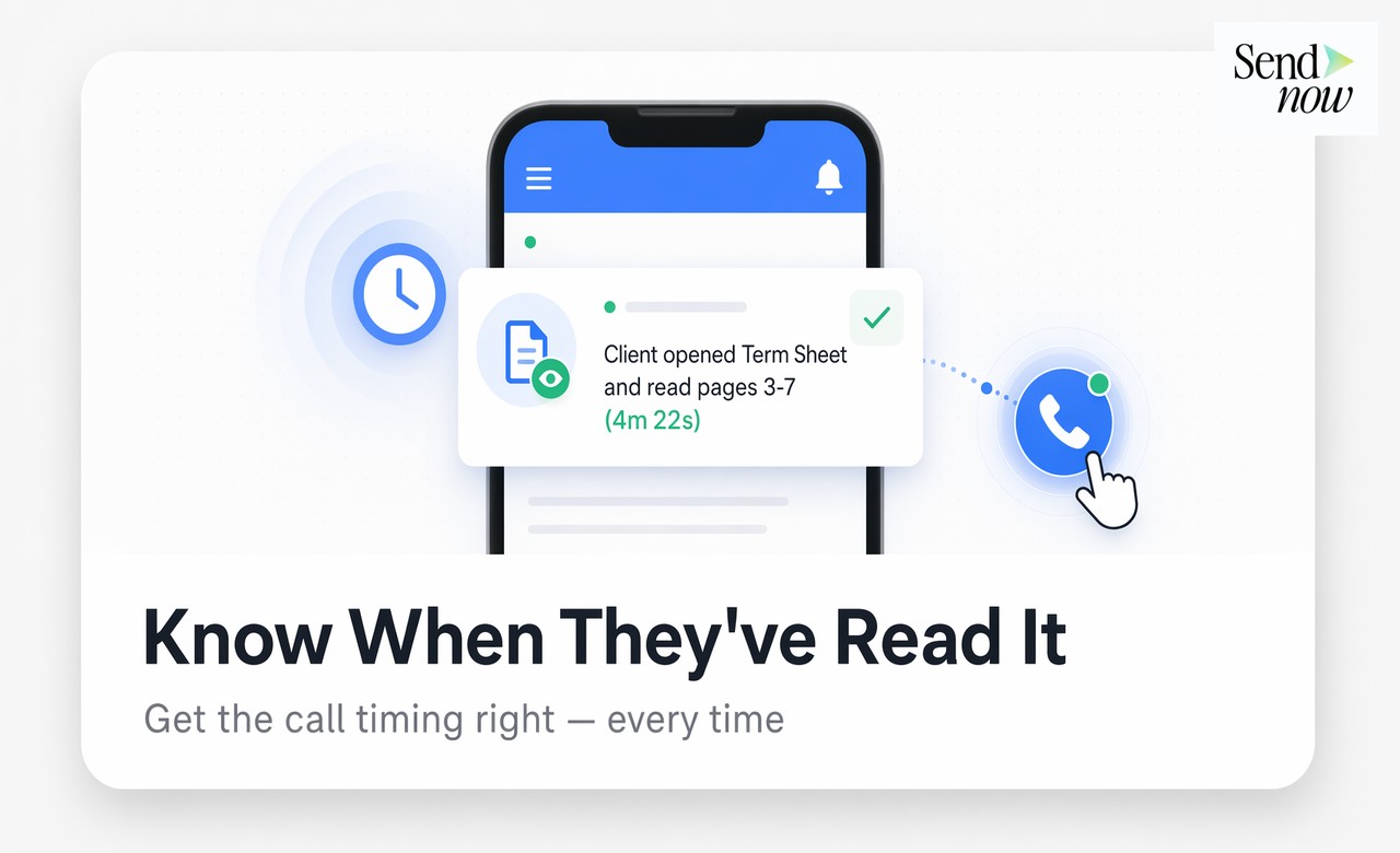 Savoir Quand Ils l'Ont Lu — notification en temps réel sur le téléphone du banquier montrant que le client a ouvert la Feuille de Conditions et lu les pages 3-7