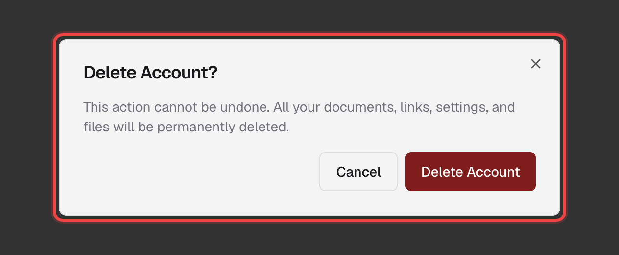 Delete Account confirmation dialog