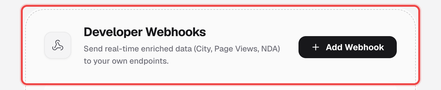 Developer Webhooks card header with an Add Webhook button