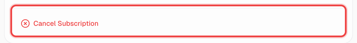 The Cancel Subscription button beneath the plan details