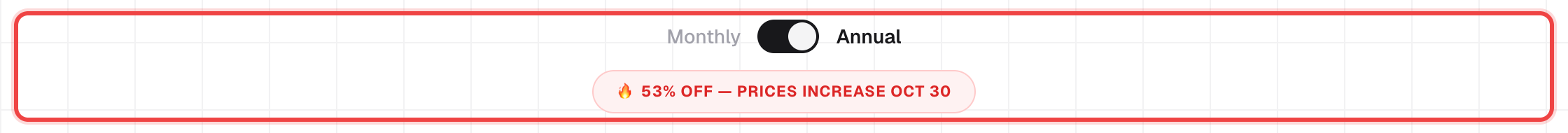 The Monthly / Annual billing toggle on the pricing page