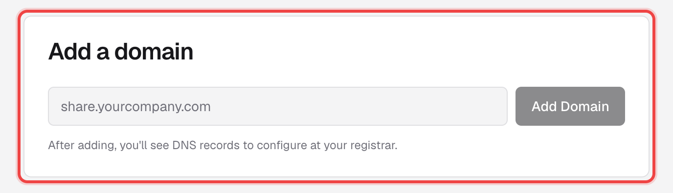 Add a domain card with a text field and Add Domain button