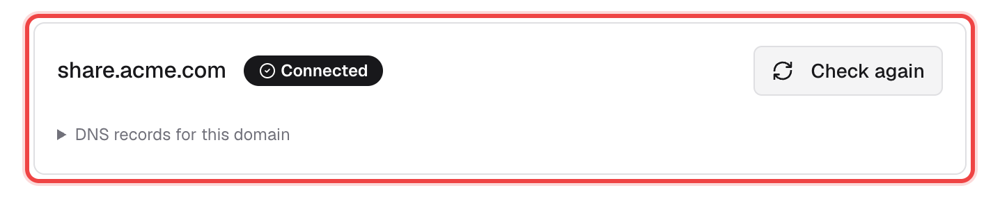 Domain row with a Connected badge