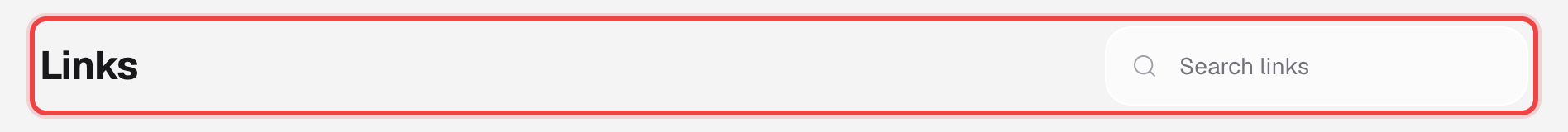 Links page header with the search box