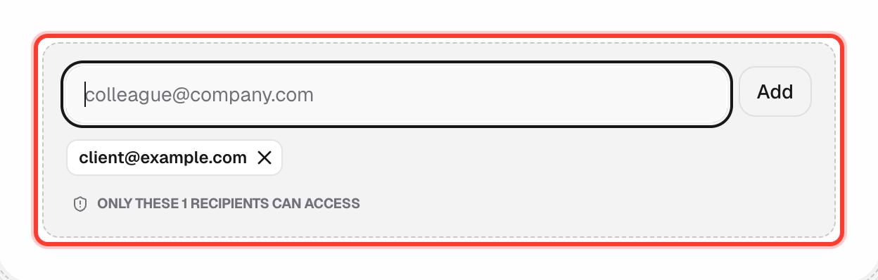 Email added as a chip, with the only these recipients note
