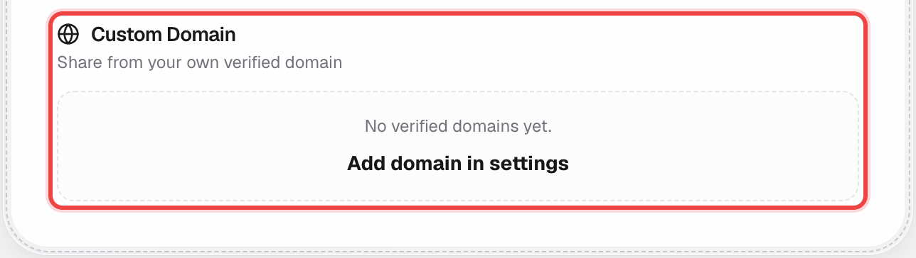 Custom Domain card with no verified domains yet