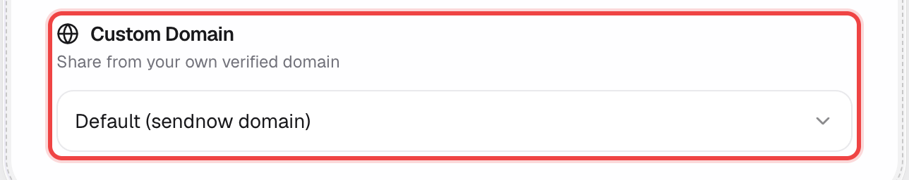 Custom Domain dropdown with a verified domain selectable