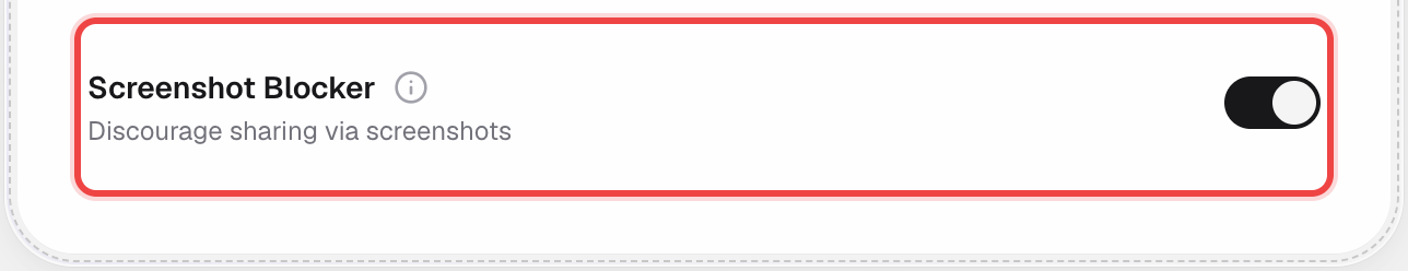 Screenshot Blocker toggle, on
