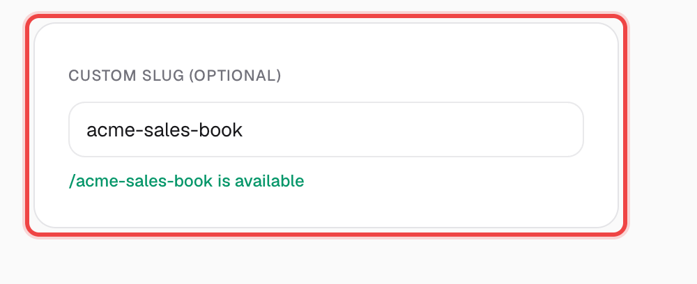 Custom Slug field showing an available address