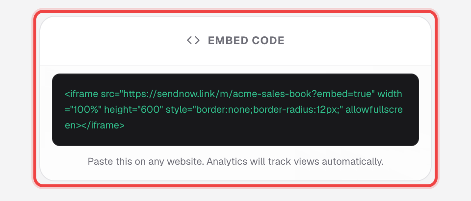 Embed Code panel with an iframe snippet